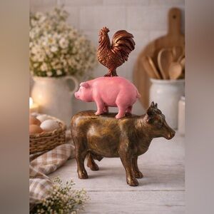 Farm Animal Stack Figurine Rooster Pig Cow Rustic Farmhouse Decor Statue